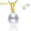 18K Yellow Gold Necklace Pendant Natural White 10-11mm Drop Pearl Anniversary Party Gift Women Jewelry BoxT2511