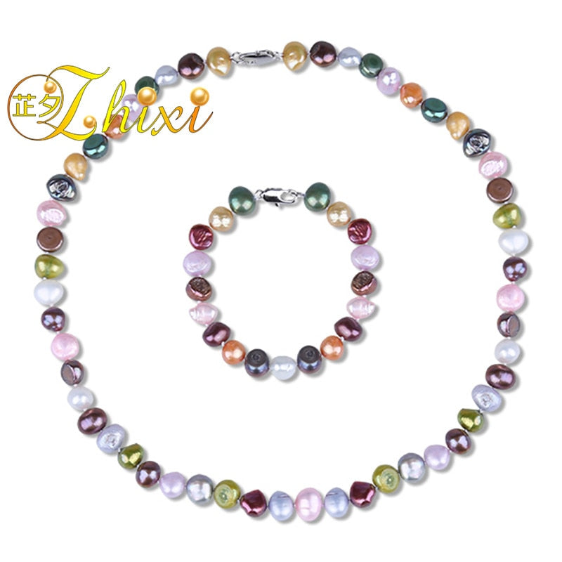 Baroque Pearl Jewelry Set Real Pearl Choker Necklace Bracelet 8-9mm Fine Wedding brands Party Gift T206