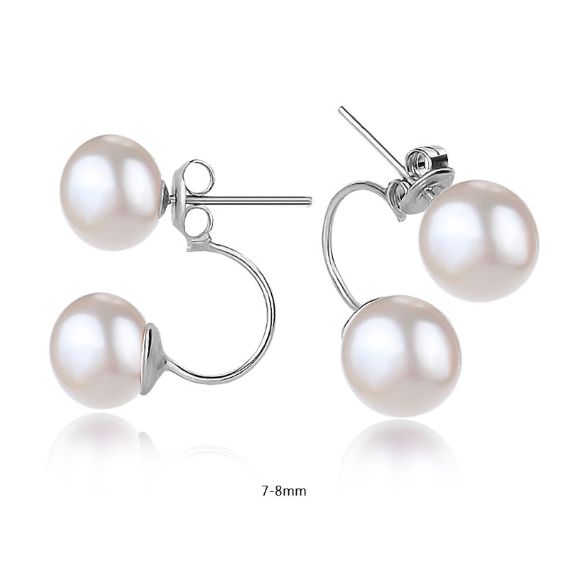 Double Pearl Earring 925 Silver Jewelry Real Pearl Stud Earrings White New Trendy Party Gift for Women E274