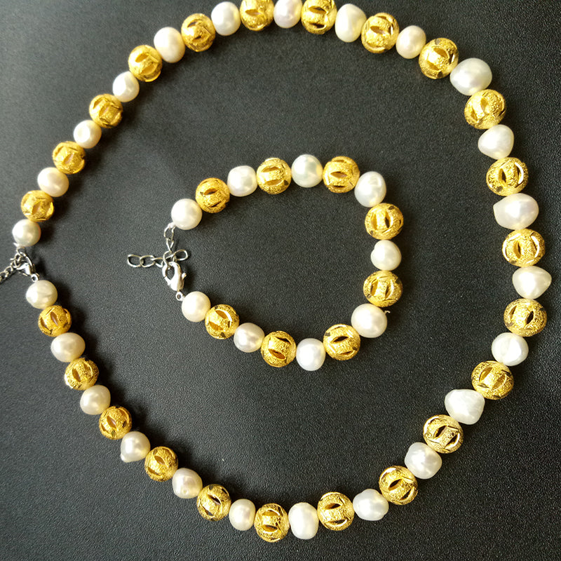 Fine Pearl Jewelry Sets Genuine Baroque White Pearl Necklace Bracelet Jewelry Gift For Women TZZZ203