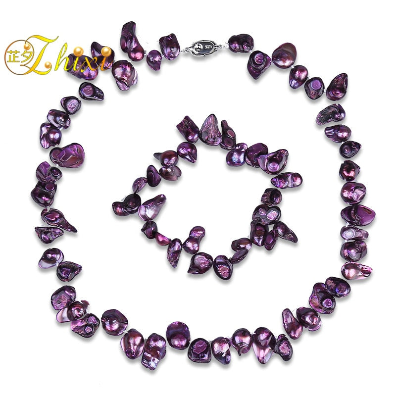 Pearl Jewelry Sets Natural baroque Pearl Necklace Bracelet Fine New Trendy Party Gift PurpleT215