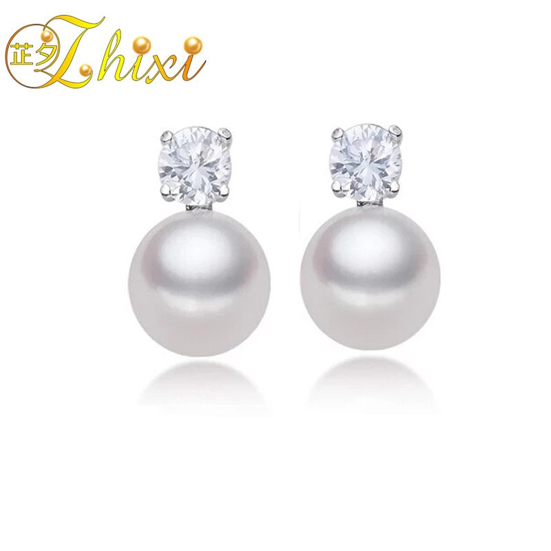 Natural Pearl Earrings Classic 8-9mm Pearl Stud Earrings For Women Fine Jewelry NEW Christmas Gifts E1067