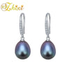[ZHIXI] Pearl Earrings Fine Jewelry Black Pearl Earrings 8-9MM Water Drop Trendy New Birthd Gift For Women Hook E19