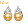 [ZHIXI] Pearl Earrings For Women Fine Jewelry Genuine Pearl Stud Earrings 9-10mm New Trendy With Gift Box E1059