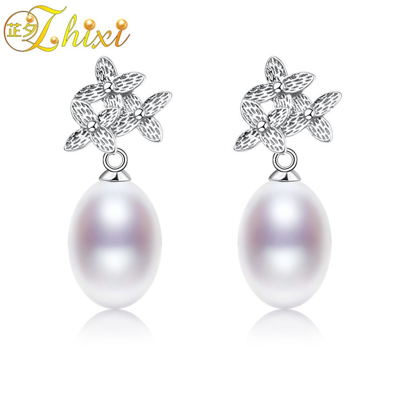Pearl Earrings Pearl Jewelry 925 Sterling Silver Natural Fresh Water White Drop Trendy Fine For Wendding Women E211