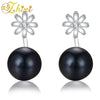 Pearl Earrings Sterling Silver Jewelry Freshwater Black Pearl Earrings For Women 9-10mmTrendy Wedding Gift Daisy E231