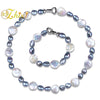 Pearl Jewelry Set Baroque Pearl Choker Necklace Bracelets Women9-10MM Black Stone Beads Fashion Gift For Birthd T211