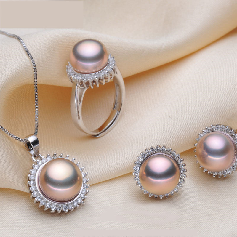 Pearl Jewelry Set Big Natural Pearl Necklace Pendant Earrings Ring Fine Jewelry Engagement Gift For Women ST19
