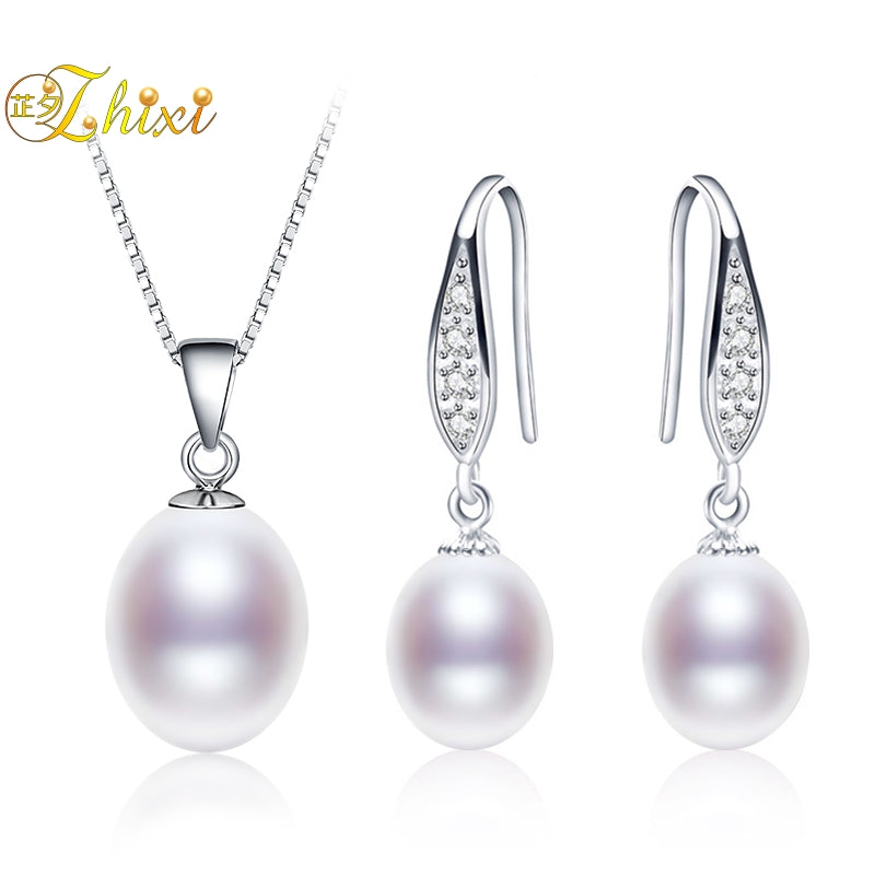 Pearl Jewelry Set Fine Jewelry Genuine Fresh Water Necklace Pendant Earrings For Women White Trendy Anniversary Gift T1032