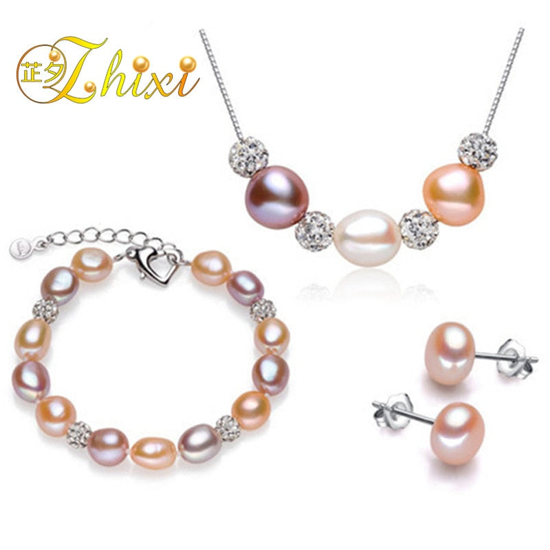 Pearl Jewelry Set Natural Pearl Necklace Pendant Bracelet Earrings Fine Jewelry Trendy Gift For Women[set03]