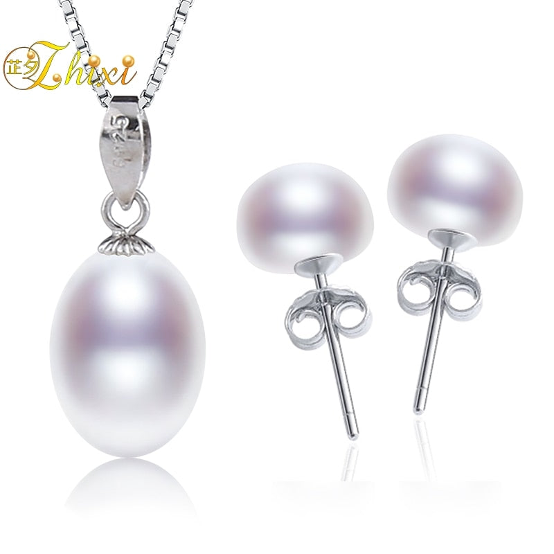 Pearl Jewelry Set White Natural Pearl Necklace Pendant Earrings Party Christmas Gift Fine Jewelry For Girl T234