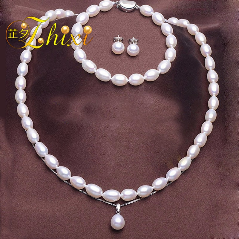 Pearl Jewelry Sets For Women Fine Jewelry White Real Pearl Necklace bracelet Pendant Earrings For Women Classic Gift T11