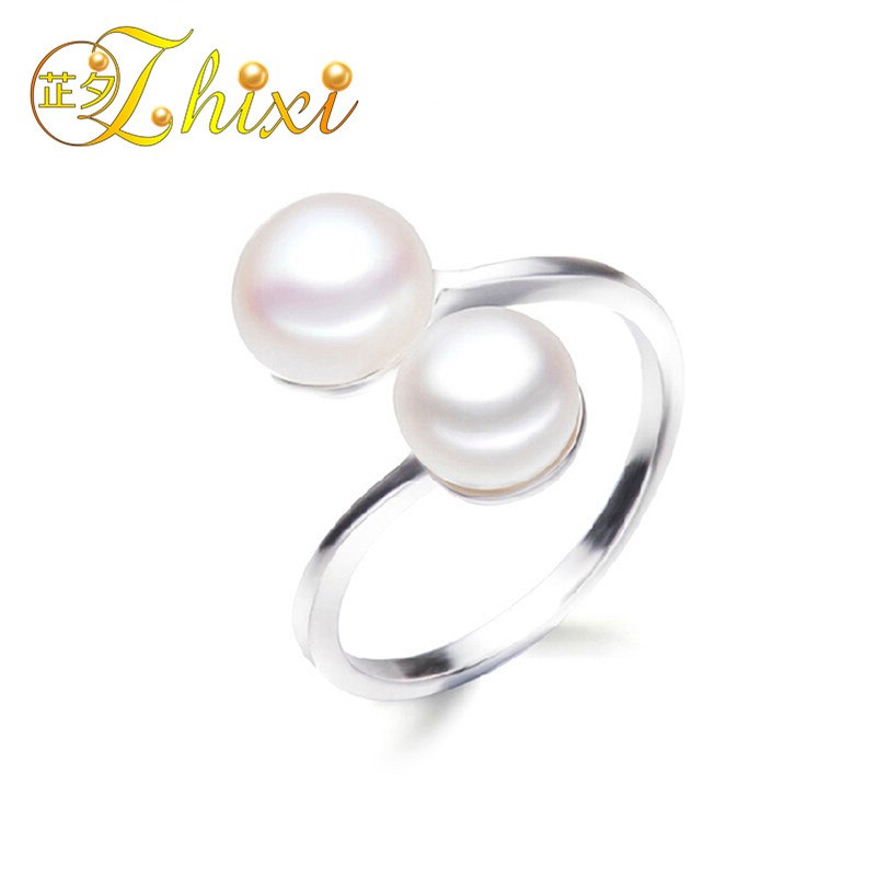 Pearl Rings Jewelry Natural Double Pearl Ring For Women New Trendy Adjustable Wedding Bands Party Anniversary Gift R028