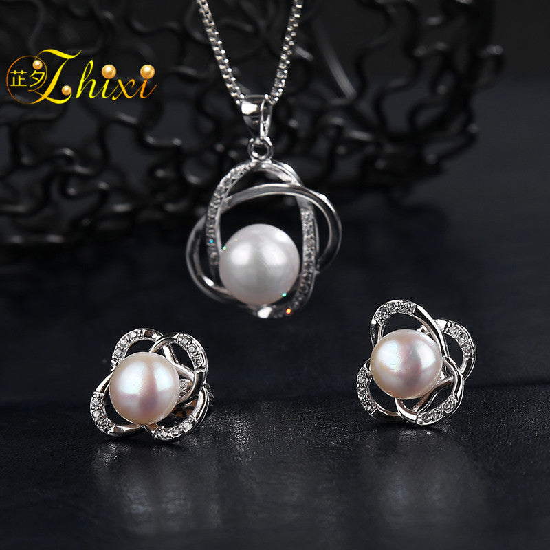 Wedding Pearl Jewelry Set Fine Jewelry Big Natural Fresh Water Pearl Necklace Pendant Earrings For Women Gift Cross T202