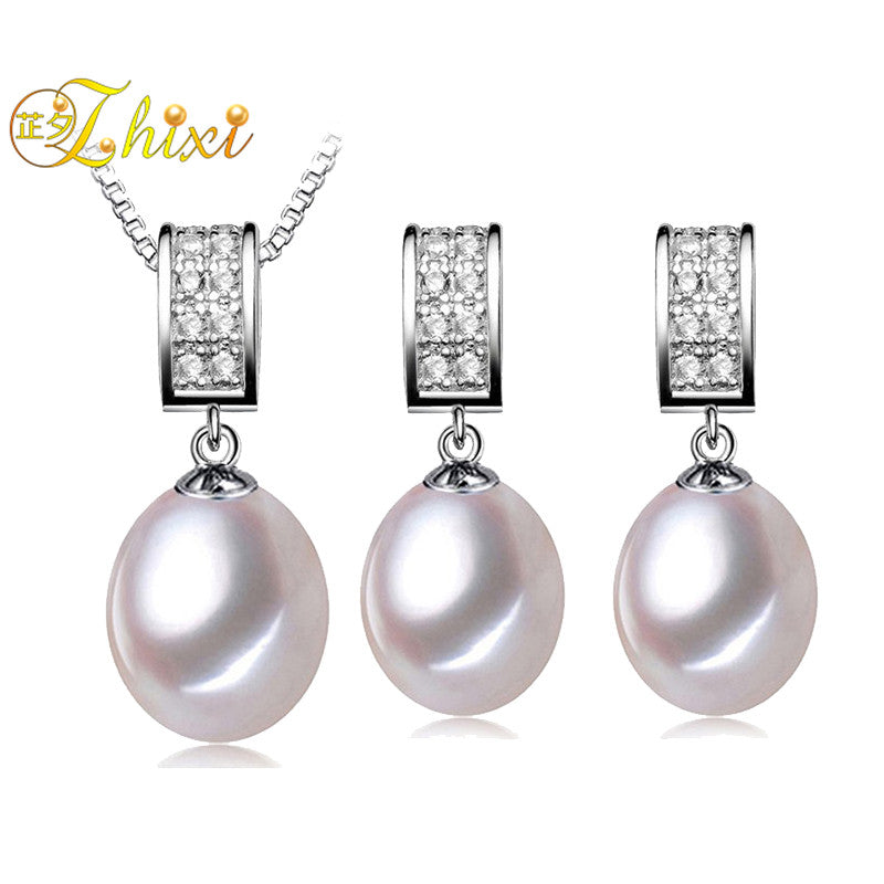 Wedding Pearl Jewelry Set Fine Jewelry Natural Pearl Necklace Earrings New Trendy Anniversary Gift BoxT227