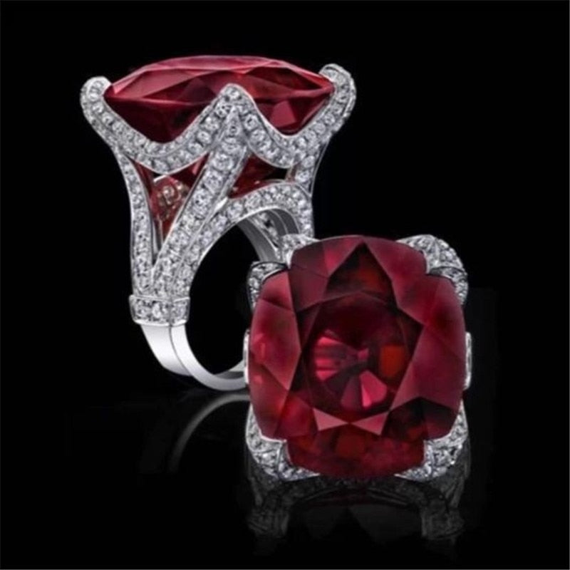European Pop Brand Jewelry Red Enamel Love Heart Micro Zircon Inl Ring for Women Unique Design Female Wedding Ring