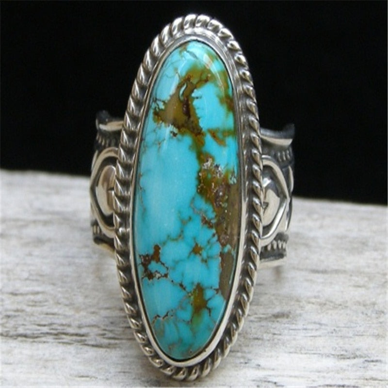 Large Silver Delbert Gordon Mountain Vintage Blue Stone Sliver Ring For Women Wedding Engagement Ring Szie:6-10