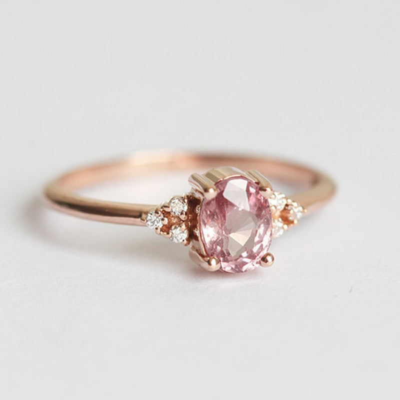 New Arrival Pink Moonstone Rose Gold Silver Vintage Ring Bague for Women Girls Anniversary Dating Jewelry Anillos