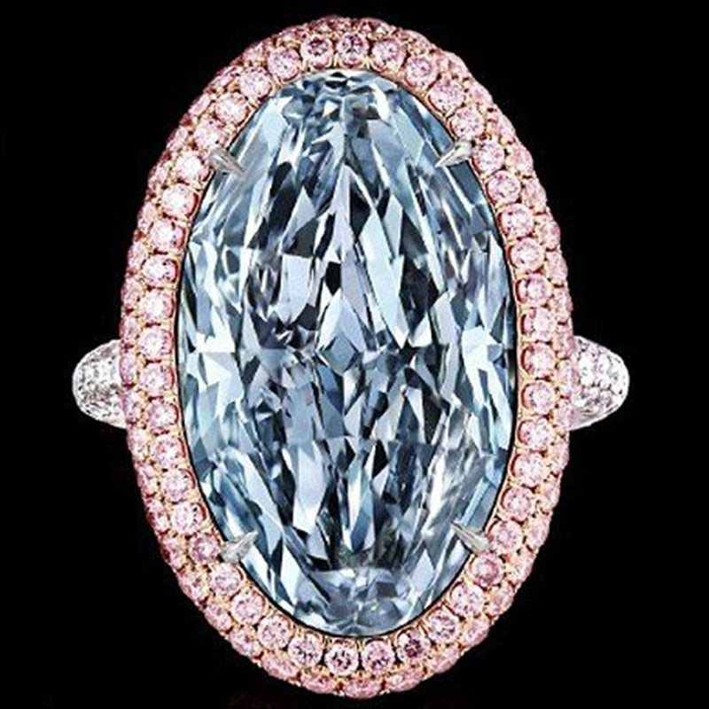 New Luxury Large Stone Blue Shining Crystal White Silver Ring For Women Wedding Engagement Jewelry Rings
