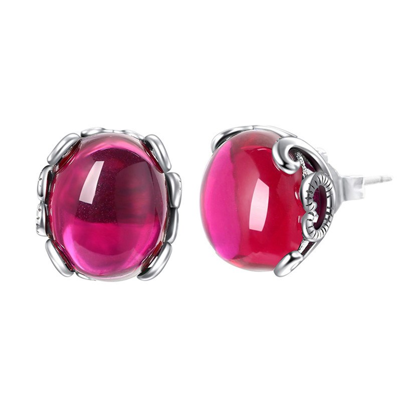 100% 925 Sterling Silver Stud Earrings Oval Shape Luxury Stone Jewelry for Women Wedding Party Mothers Days Gift