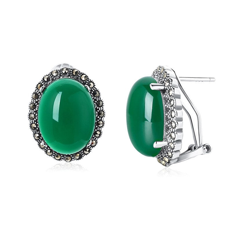 925 Silver Gemstone Garnet Clip Earrings Natural Chalcedony Stone Sterling Silver Jewelry for Women Birthd Gift