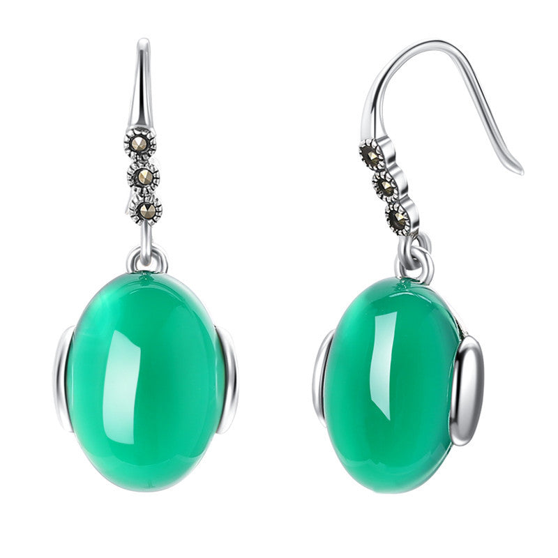 925 Sterling Silver Gemstone Garnet Dangle Earrings Vintage Green Yellow Chalcedony Flower Earrings For Women