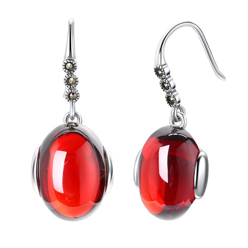 925 Sterling Silver Gemstone Garnet Dangle Earrings Vintage Green Yellow Chalcedony Flower Earrings For Women