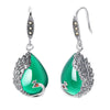 925 Sterling Silver Green Chalcedony Natural Stone Earrings Peacock Shape Bohemian Indian Jewelry For Women