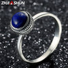 925 Sterling Silver Natural Stone Lapis Lazuli Rings for Women Thai Silver Flower Wedding Bands Engagement Jewelry