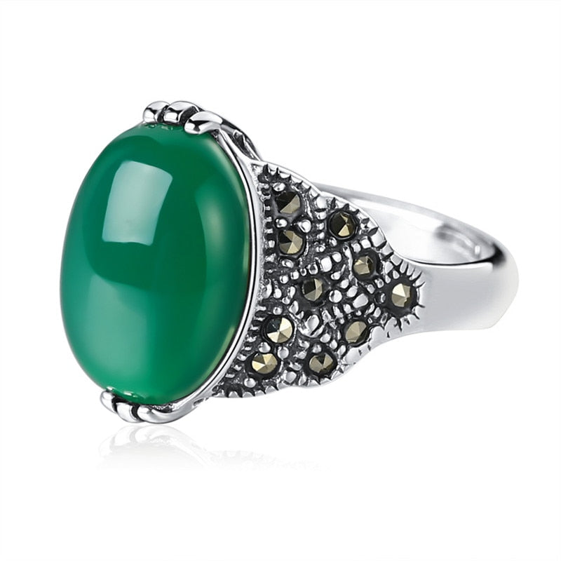 Classic Silver Green Chalcedony Stone Ring Fine Jewelry Pure 925 Sterling Silver Party Rings for Women