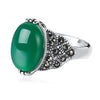 Classic Silver Green Chalcedony Stone Ring Fine Jewelry Pure 925 Sterling Silver Party Rings for Women