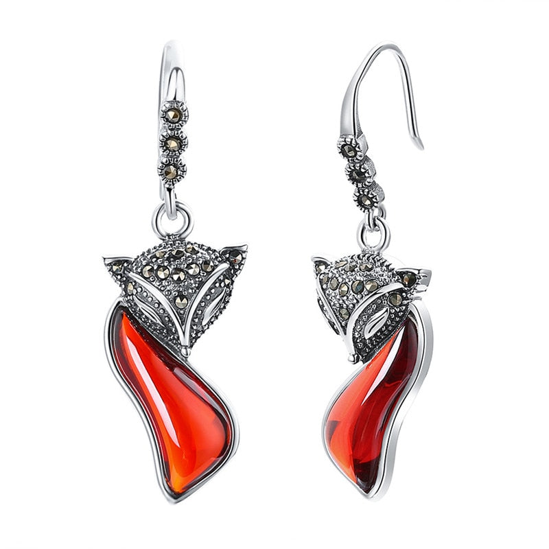 Fashion 925 Sterling Silver Sapphire Earrings for Women Fox Animal Earrings 100% Fine Jewelry