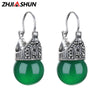 Green Black Agate Earrings 925 Sterling Silver Drop Earrings for Women Lady Vintage Jewelry Best Gifts