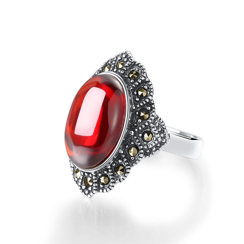 Handmade Red Agate Stone Rings Vintage 925 Sterling Silver Ring for Women Female Fine Jewelry