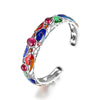 Hollow 925 Silver Ruby Bracelets Cuff Bangles for Women Ethnic Style Chinese Cloisonne Sterling Silver Jewelry