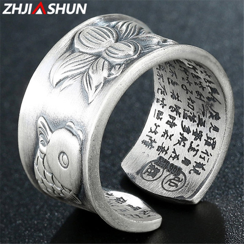 Lotus Flower Silver Rings Men Male Jewelry Solid 999 Sterling Silver Ring Vintage Style Christmas Gift