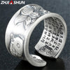 Lotus Flower Silver Rings Men Male Jewelry Solid 999 Sterling Silver Ring Vintage Style Christmas Gift