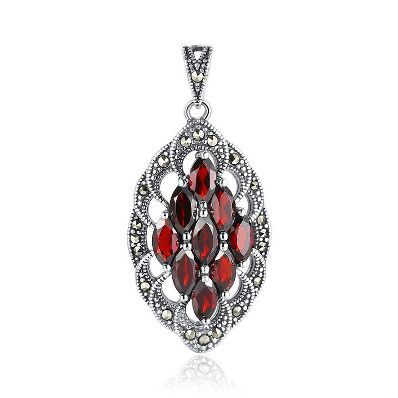 Luxury Silver Garnet Pendants Necklaces for Women 925 Sterling Silver Necklace Ladies Female Jewelry Accessories