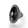 Natural Chalcedony Black Stone Ring Adjustable 925 Sterling Silver Rings for Women Cutting Surface Design Jewelry