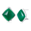 Natural Chalcedony Green Stone Earrings with Clip 925 Sterling Silver Jewelry for Women Best Gift