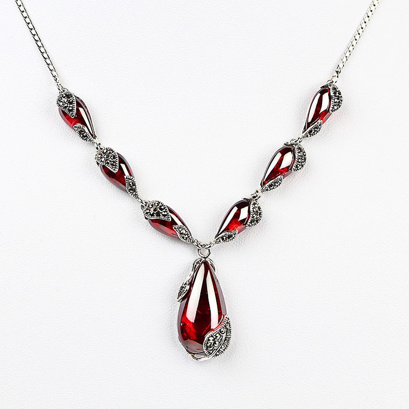 Ro Gemstone Garnet 925 Sterling Silver Necklace Chain Women Jewelry Wedding Birthd Gift