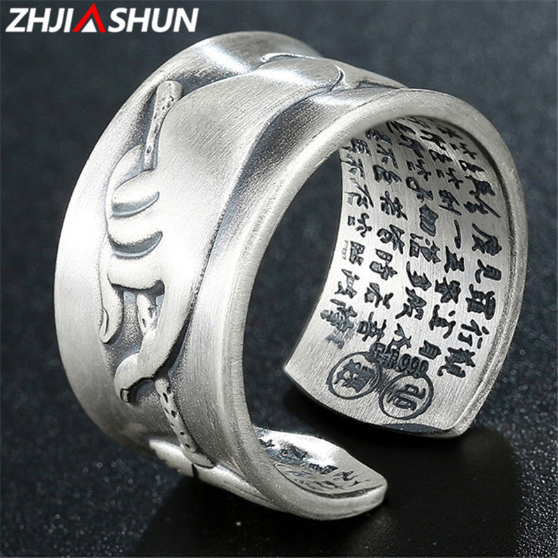 Silver Ring for Men Women Vintage Buddha Hand & Lotus Flower Rings 999 Sterling Silver Jewelry Anillos High Quality