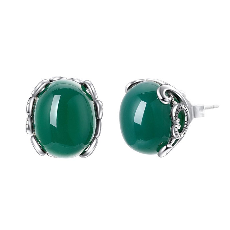 Thai Silver Garnet Stone Earrings for Women Natural Chalcedony 925 Sterling Silver Stud Earrings Best Gift