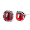 Thai Silver Garnet Stone Earrings for Women Natural Chalcedony 925 Sterling Silver Stud Earrings Best Gift