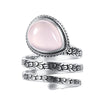 Thai Silver Pink Stone Rose Quartz Rings 925 Sterling Silver Finger Ring for Women Water Drop Shape Fine Jewelry