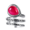 Thai Silver Pink Stone Rose Quartz Rings 925 Sterling Silver Finger Ring for Women Water Drop Shape Fine Jewelry