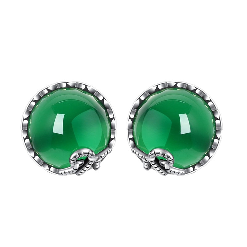 Thai Silver Red Garnet Stone Stud Earrings for Women Ro 925 Sterling Silver Fine Jewelry Romantic Gift S3004