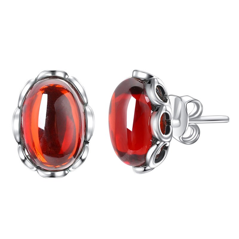 Thai Silver Sapphire Ruby Stone Earrings 925 Sterling Silver Jewelry for Women Femme Party Birthd Gift