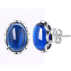 Thai Silver Sapphire Ruby Stone Earrings 925 Sterling Silver Jewelry for Women Femme Party Birthd Gift