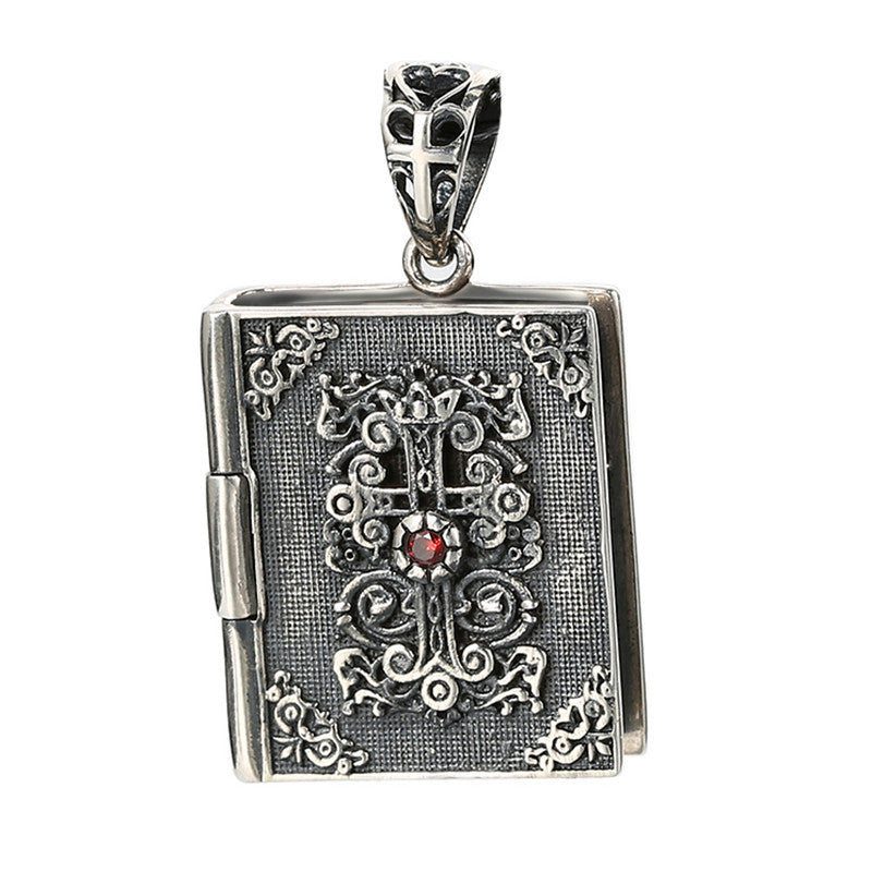 Vintage 925 Sterling Silver Pendants Necklaces for Men Women Openable Christian Bible Necklace Silver Jewelry Gifts